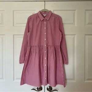 J Crew Factory Chambray Mini Shirt-Dress Soft Azalea Ivory Stripes Womens 8